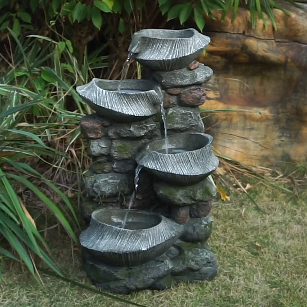 Stone aqua Fountain with LED Lights - 1 - 35.2 - Experience the tranquility of cascading liquid