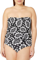 ANNE COLE Black/White Bandeau Blouson One Piece Swimsuit, US 20W, NWOT