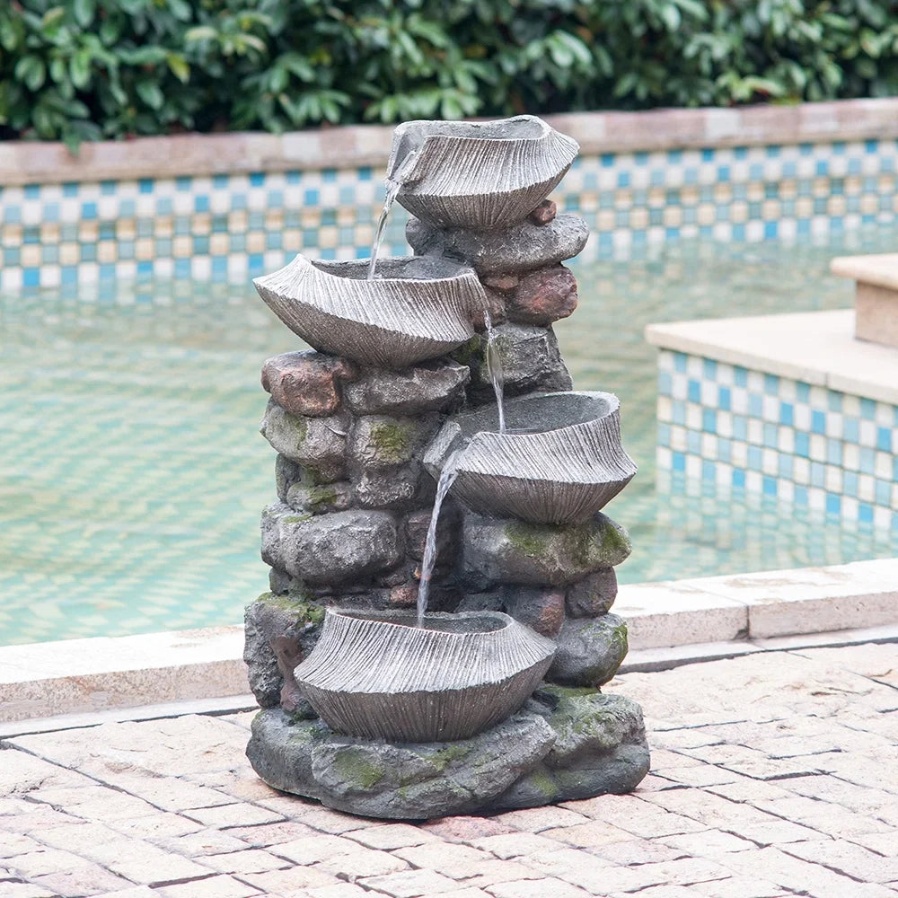 Stone aqua Fountain with LED Lights - 1 - 35.2 - Experience the tranquility of cascading liquid