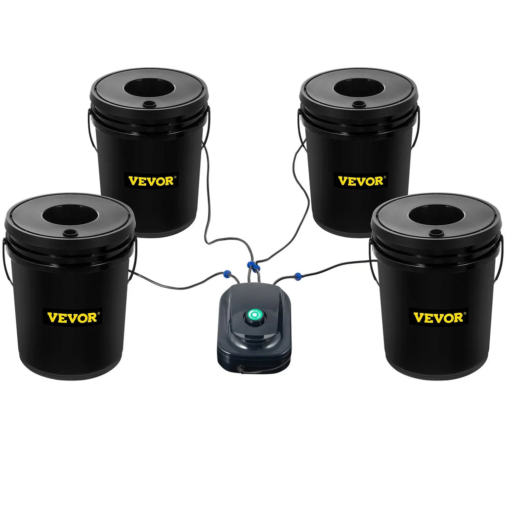 VEVOR DWC Hydroponic Grow Kit, 5-Gallon, 4-Bucket System with Pump, Air Stone & aqua Level Indicator for Indoor/Outdoor Leafy Vegetables