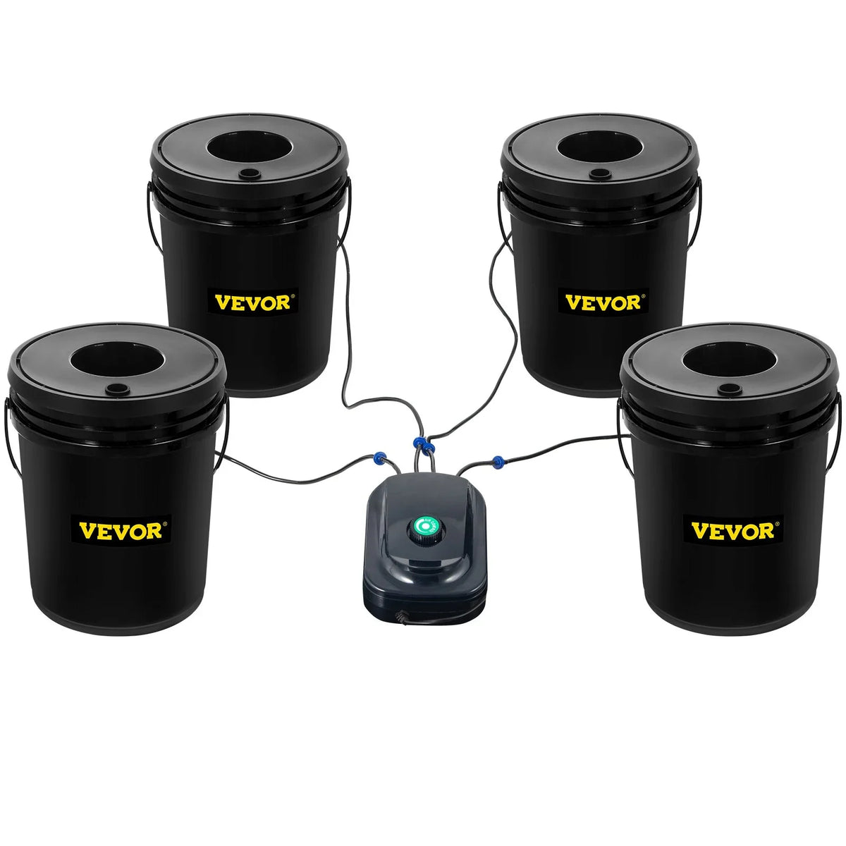 VEVOR DWC Hydroponic Grow Kit, 5-Gallon, 4-Bucket System with Pump, Air Stone & aqua Level Indicator for Indoor/Outdoor Leafy Vegetables