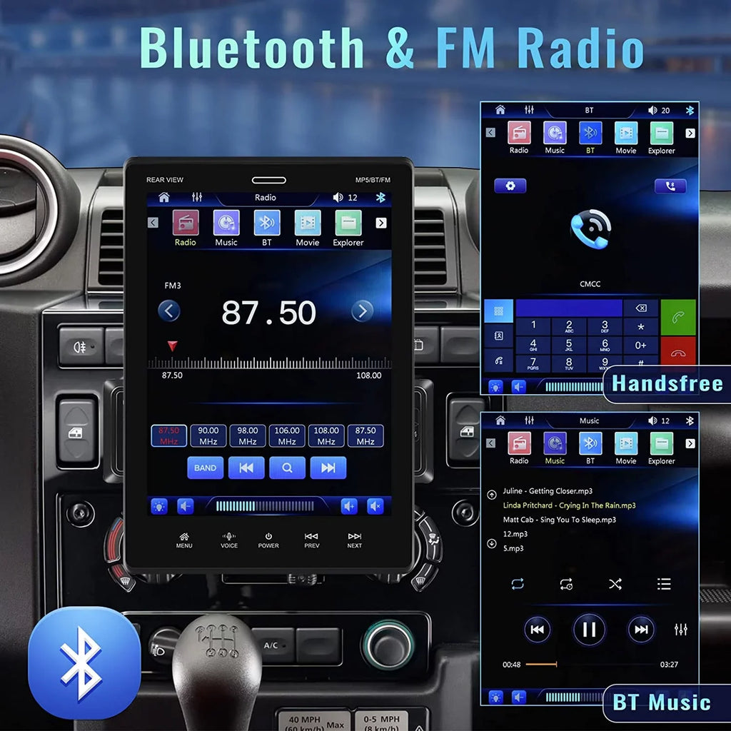 Podofo Single Din 9.5'' Car Stereo with  Carplay Android Auto HD Touch Screen Car MP5 Player Car Radio Bluetooth Mirror Link USB FM,with 12 LED Rear Camera
