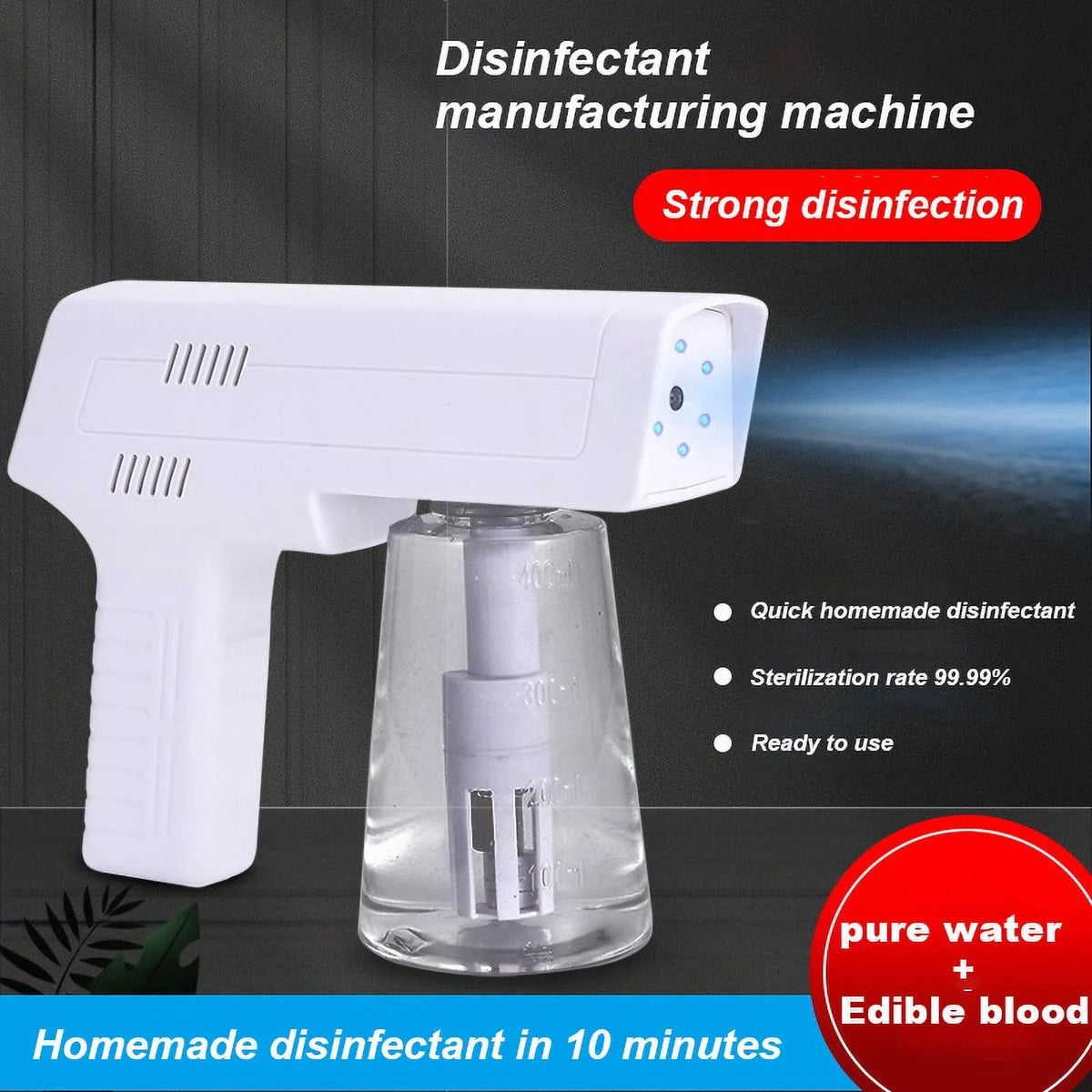 3-in-1 Disinfectant liquid Maker, Electrolysis NaClO Generator, and Blue Light Disinfection Spray Gun