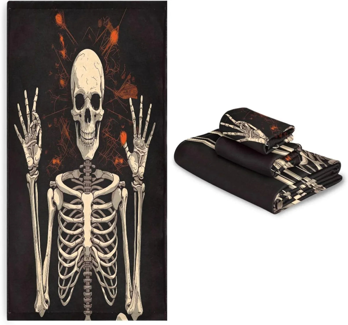 Coolnut Halloween Skeleton Bathroom Towel Set Absorbent Soft 3-Piece Bath Towel Hand Towel Washcloth Decorative Towels for Bathroom Gym Hotel Beach Swimming Pool Washcloth Gift