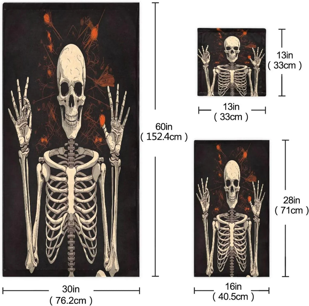 Coolnut Halloween Skeleton Bathroom Towel Set Absorbent Soft 3-Piece Bath Towel Hand Towel Washcloth Decorative Towels for Bathroom Gym Hotel Beach Swimming Pool Washcloth Gift