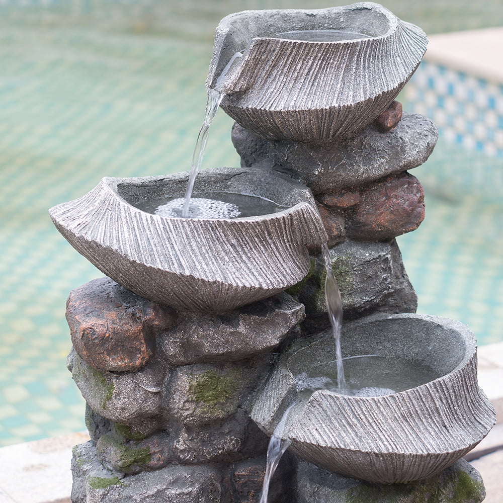 Stone aqua Fountain with LED Lights - 1 - 35.2 - Experience the tranquility of cascading liquid