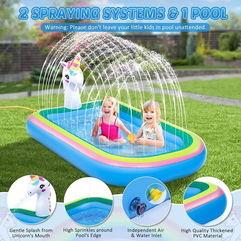 Intera Unicorn Sprinkler Pools for Kids, Splash Pad Inflatable Kiddie Pool for Outside, Splash Mat Baby Paddling Pool for Backyard, aqua Sprinkler Toys Games for Summer Outdoor Toddlers Play - 68"