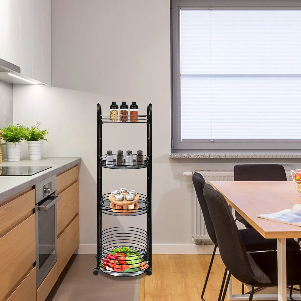 4 Tier Movable Storage Trolley Cart Utility Storage Rack Kitchen Organizer Shelf