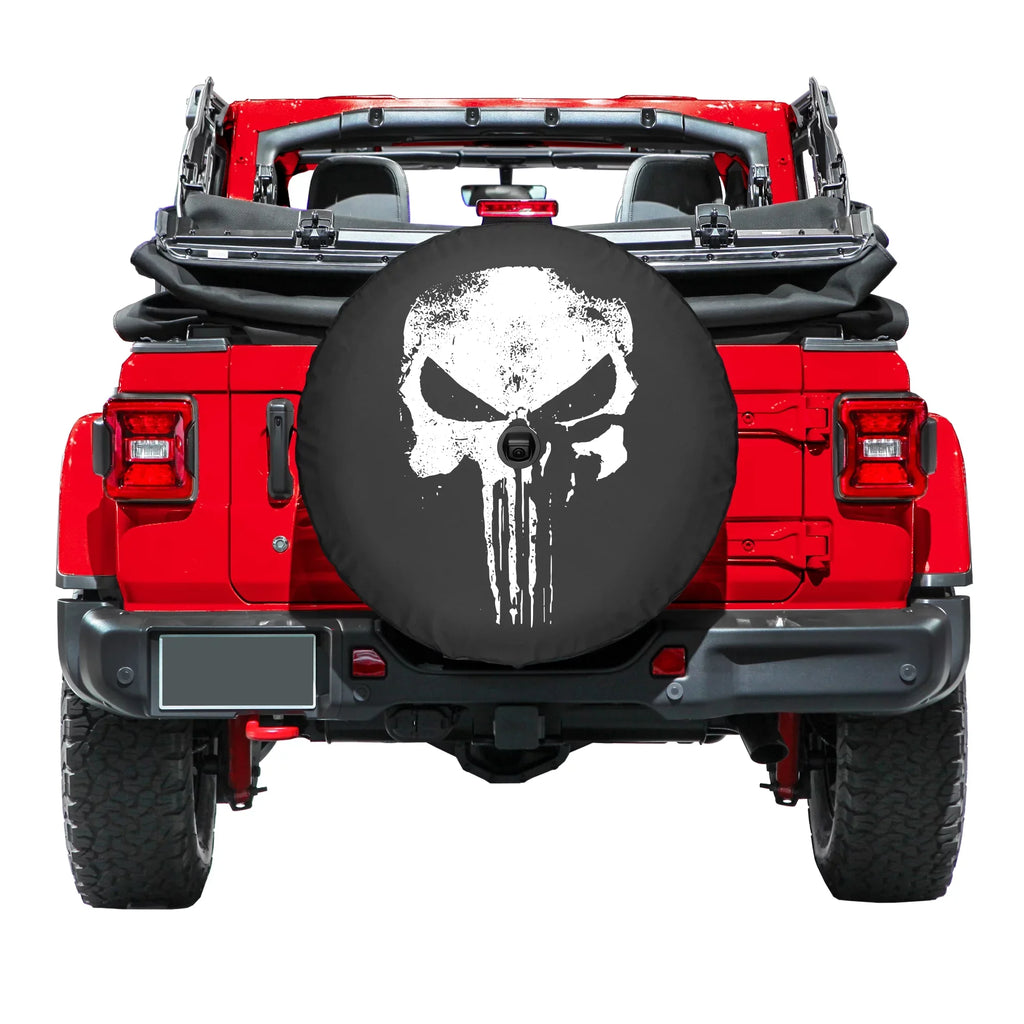 Boomerang - 33" Soft JL Tire shield for Jeep JL Wrangler (w/ back-up camera) (2018-2020) - Rubicon - Distressed Punisher Skull