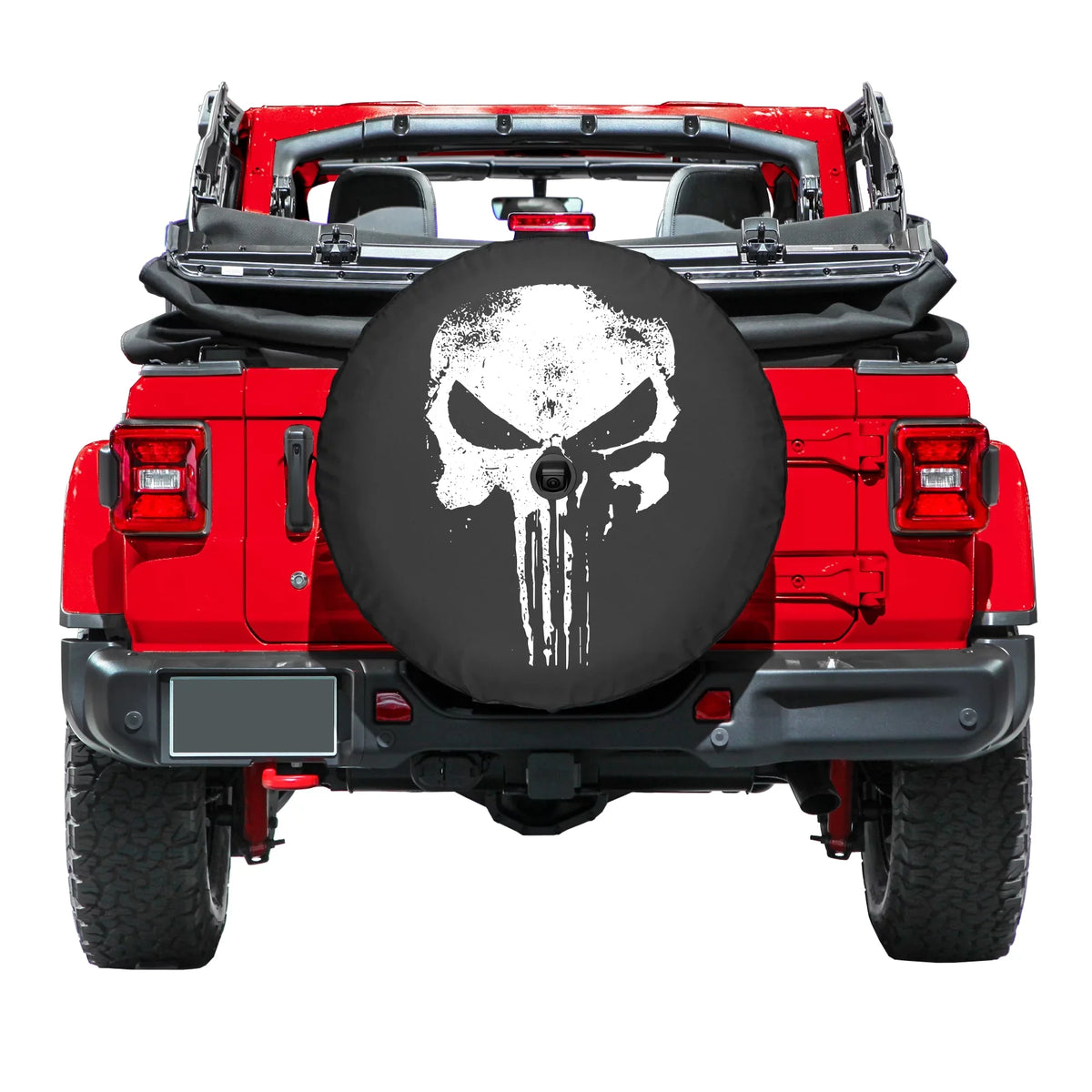 Boomerang - 33" Soft JL Tire shield for Jeep JL Wrangler (w/ back-up camera) (2018-2020) - Rubicon - Distressed Punisher Skull