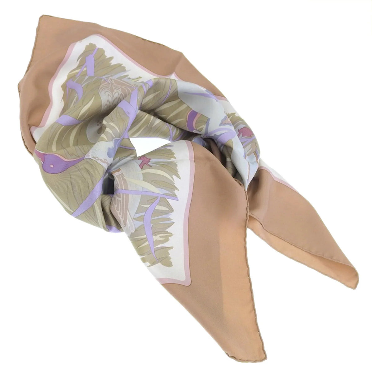 Pre-Owned Hermes HERMES Kare90 COLS VERTS Mallard Scarf Muffler Silk Orange (Good)