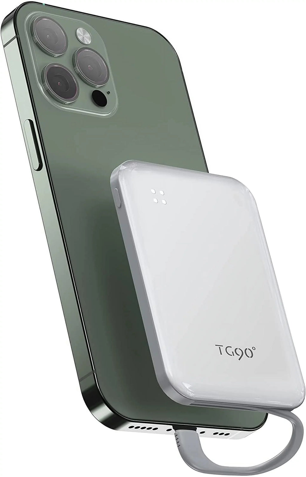 TG90 4500mah Mini Portable Charger with Built-in Cable, Small Power Bank Portable Cell Phone Charger matching with iPhone 13/13 Pro Max/12/12 Pro Max/11/11 Pro Max/X/XS/8/7/6/SE and More White