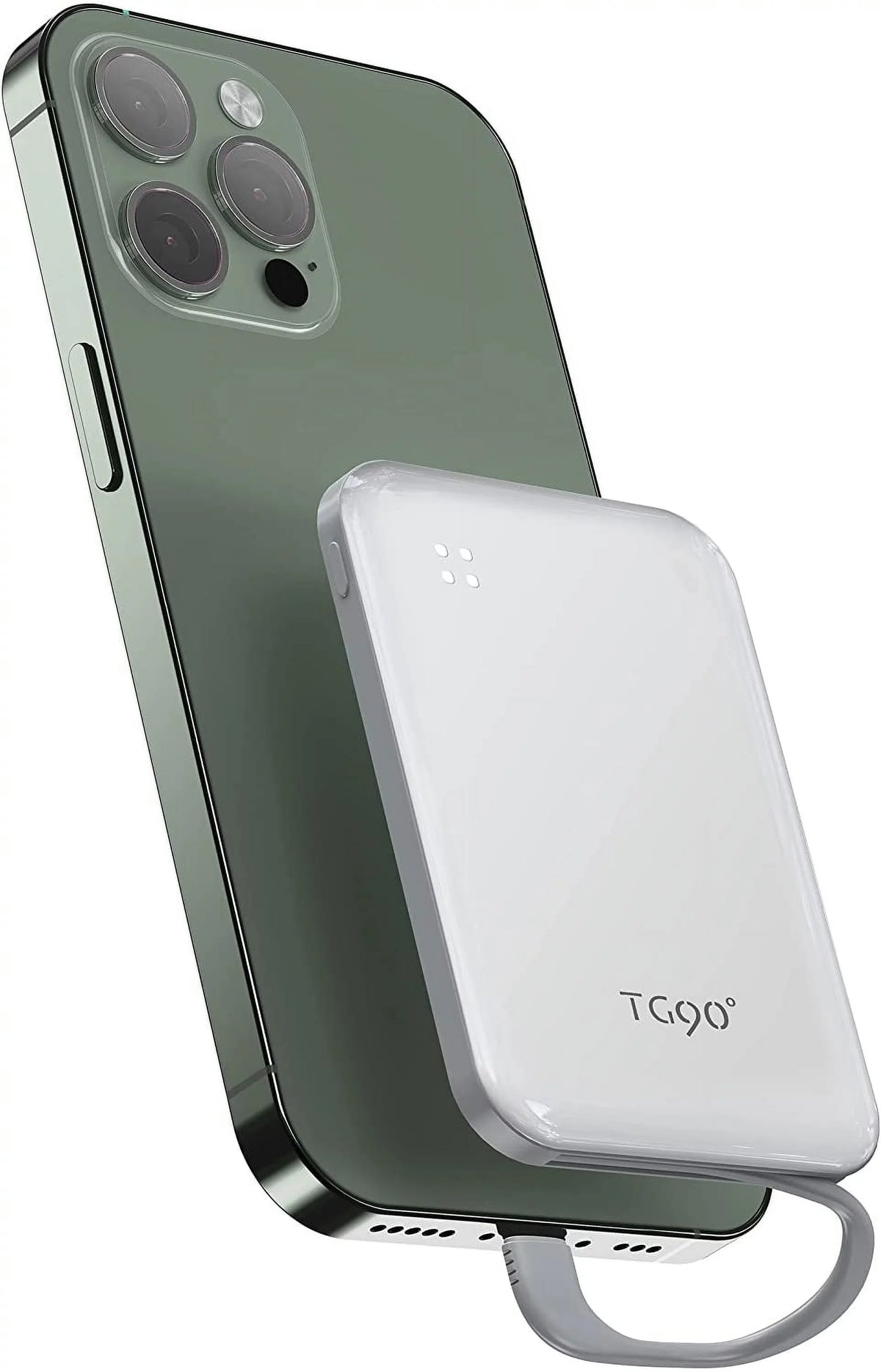 TG90 4500mah Mini Portable Charger with Built-in Cable, Small Power Bank Portable Cell Phone Charger matching with iPhone 13/13 Pro Max/12/12 Pro Max/11/11 Pro Max/X/XS/8/7/6/SE and More White
