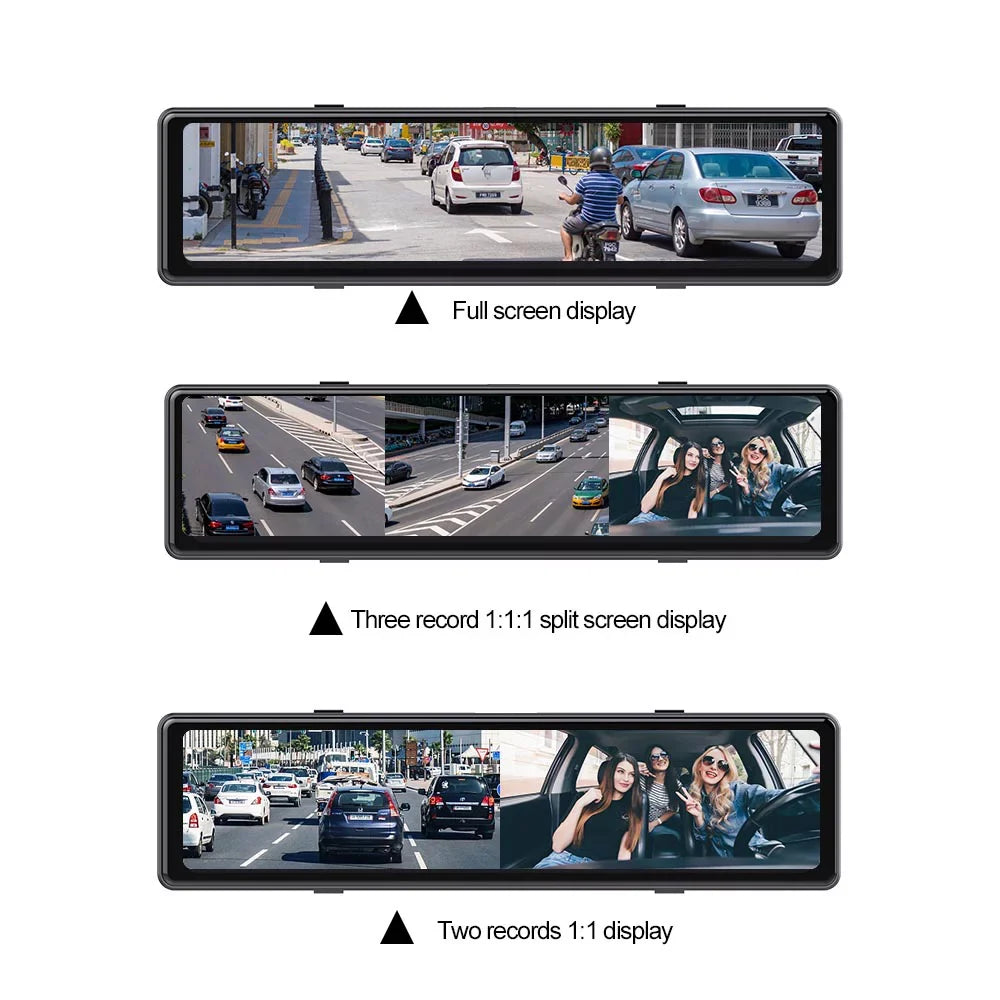 Dash Cam 3 Cameras with  CarPlay and Android Auto, 11.26" IPS Touch Screen with Bluetooth, Wireless Portable Car DVR, Reversing Camera