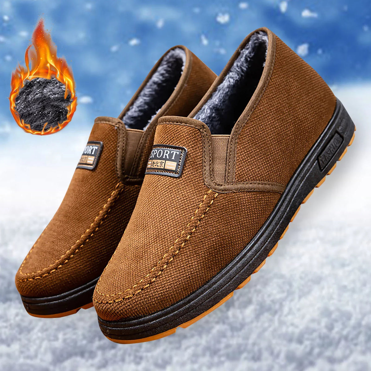 Mens liquid Proof Hiking Shoes Men Snow Boots Fashionable And Simple Winter Thick Warm Cotton Boots Comfortable Flat Bottomed Round Toe