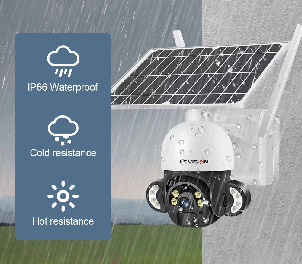 LS VISION 4MP WiFi Solar Wireless Security Cameras System CCTV Waterproof Outdoor PTZ