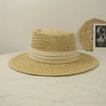 Jkzcp  1pc Vintage Handmade Braided Wide Brim Flat Top Straw Hat  Sun Protection Vacation Beach Sun Hat