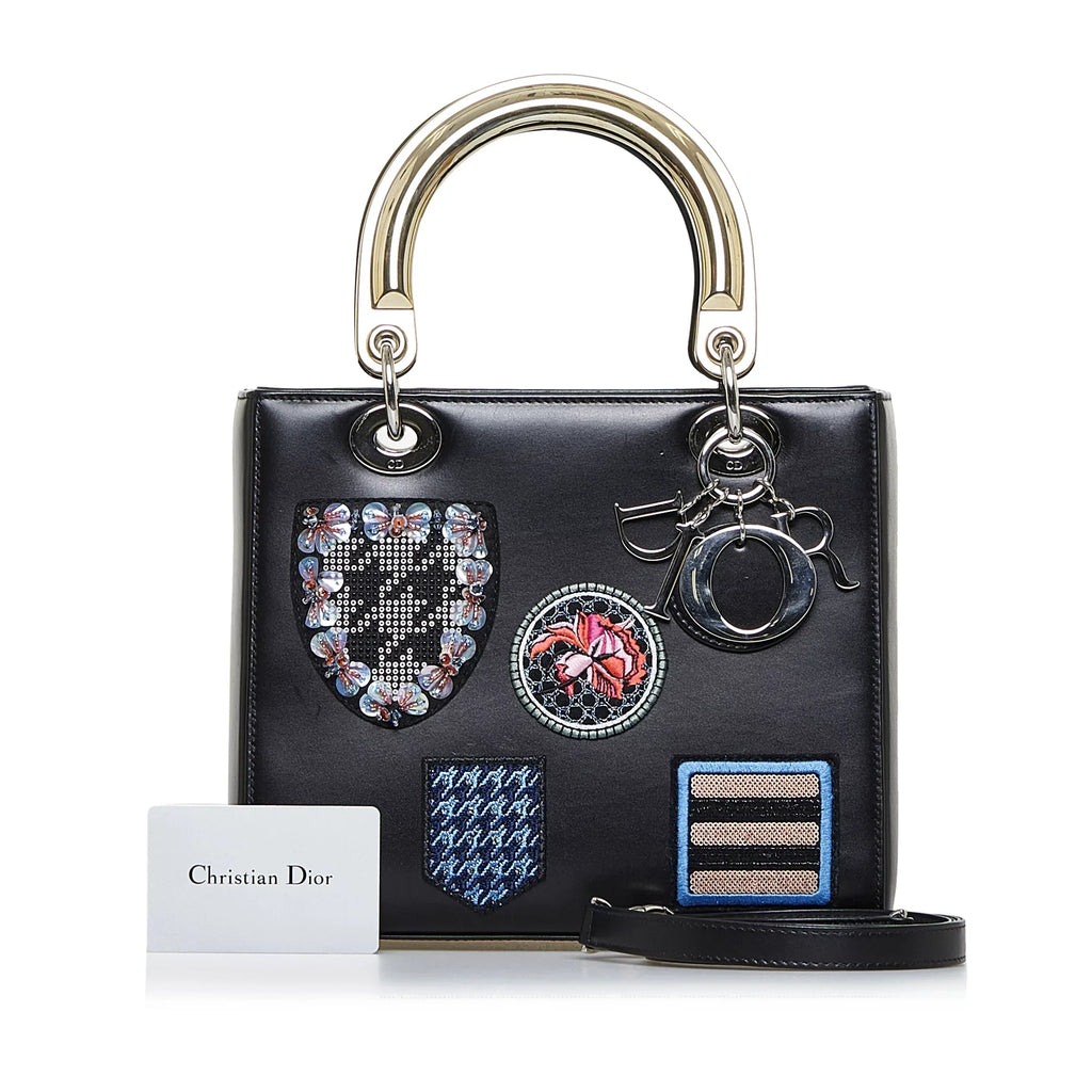 Pre-Owned Authenticated Medium Judgement Lady Dior Calf Leather Black Satchel Unisex (Good)