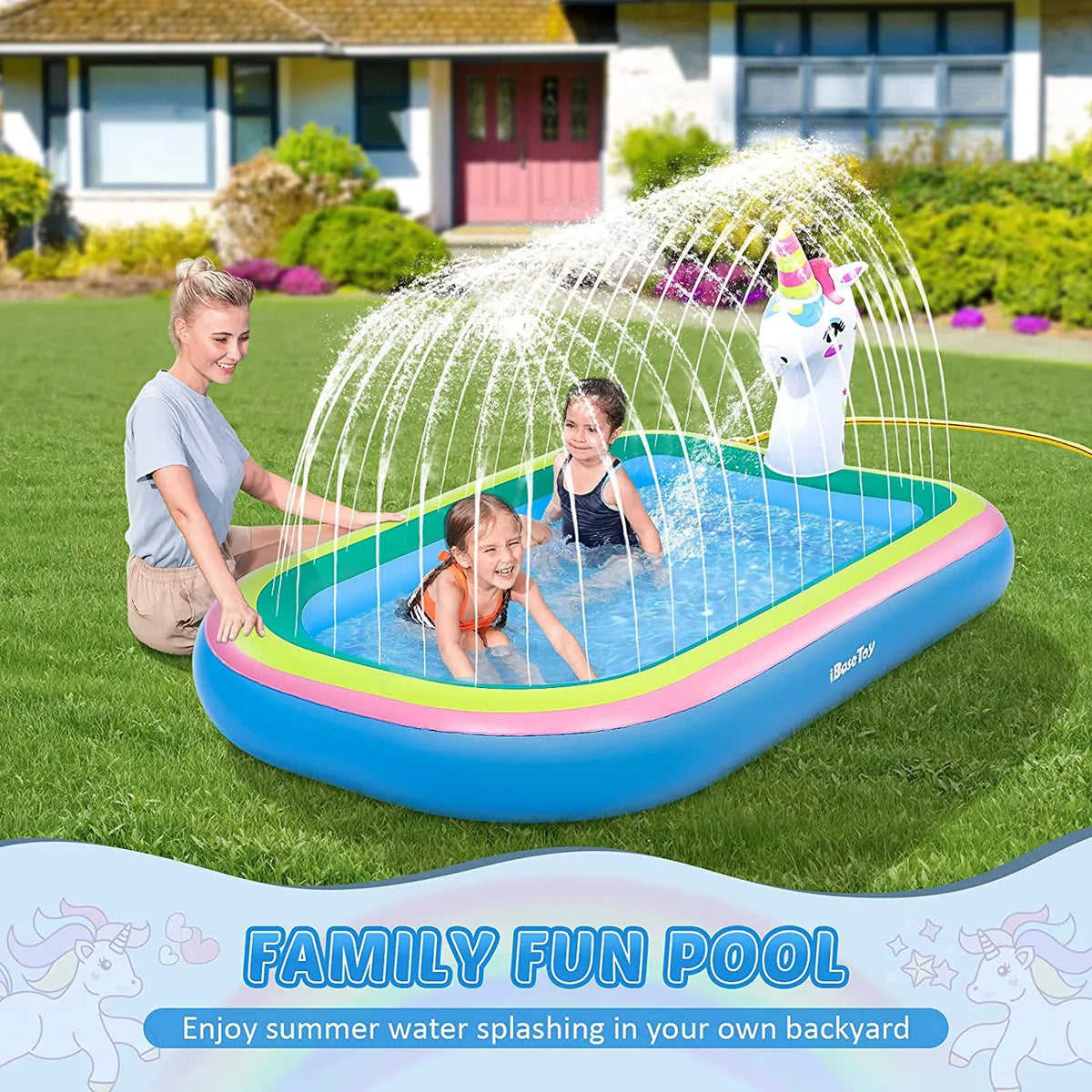 Intera Unicorn Sprinkler Pools for Kids, Splash Pad Inflatable Kiddie Pool for Outside, Splash Mat Baby Paddling Pool for Backyard, aqua Sprinkler Toys Games for Summer Outdoor Toddlers Play - 68"
