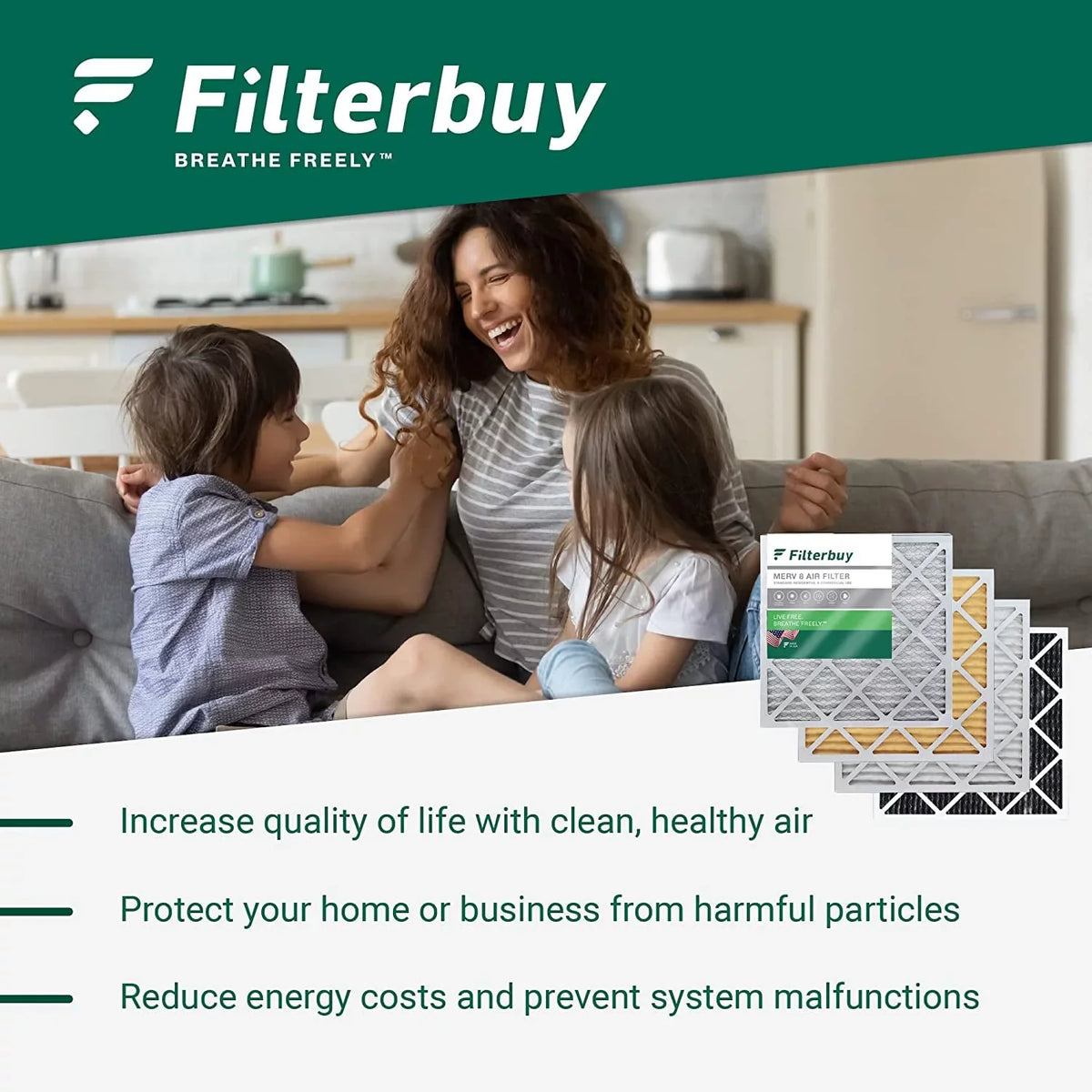 Filterbuy 16x20x5 MERV 8 Pleated HVAC AC Furnace Air Filters for Honeywell FC100A1003 (3-Pack)