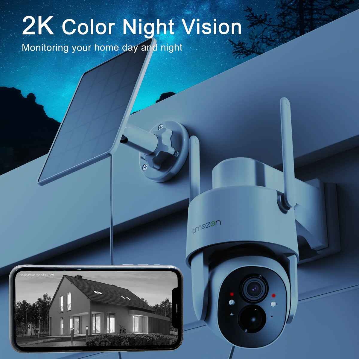 TMEZON Security Camera Outdoor Wireless, 2K Surveillance Camera Wireless Solor Powered for Smart Home , PTZ WiFi Control, Night Vision,IP66 Waterproof