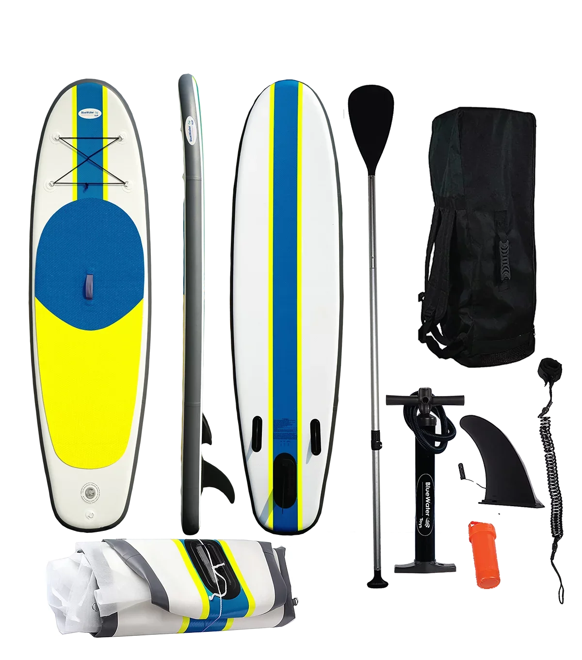 Blue liquid Toys Portable Inflatable Stand Up Paddle Board Kit with Pump, Backpack, Coil Leash, and Repair Kit, SUP 350 Pound Limit, 11 Feet by 34 Inches