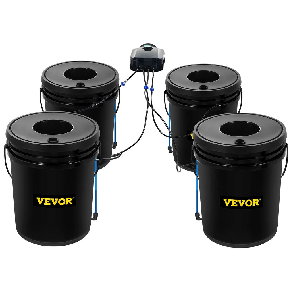 VEVOR DWC Hydroponic Grow Kit, 5-Gallon, 4-Bucket System with Pump, Air Stone & aqua Level Indicator for Indoor/Outdoor Leafy Vegetables