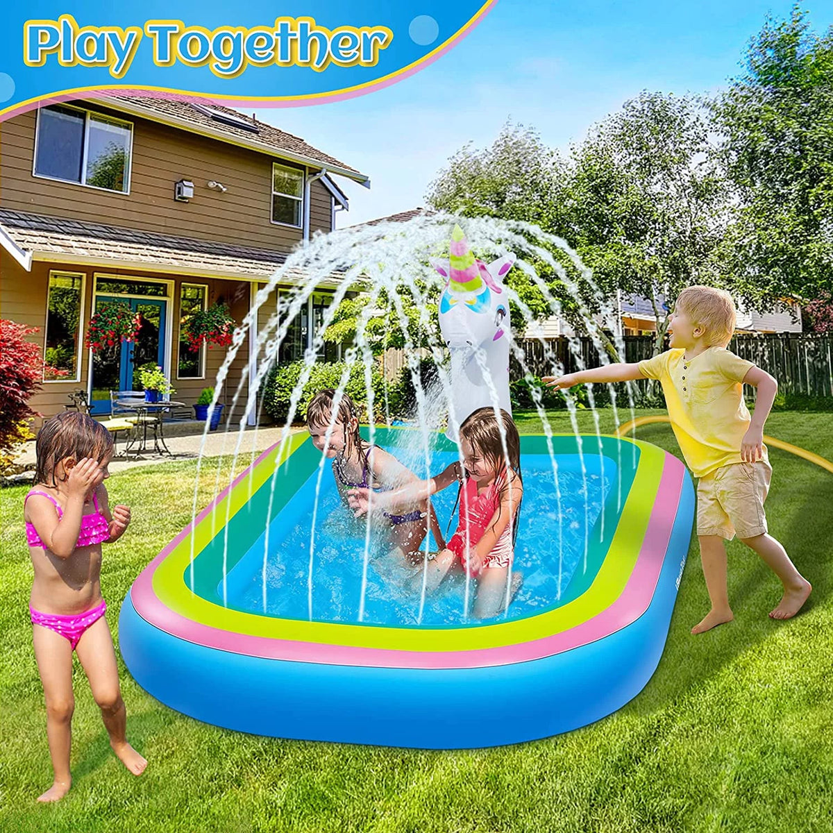 Intera Unicorn Sprinkler Pools for Kids, Splash Pad Inflatable Kiddie Pool for Outside, Splash Mat Baby Paddling Pool for Backyard, aqua Sprinkler Toys Games for Summer Outdoor Toddlers Play - 68"