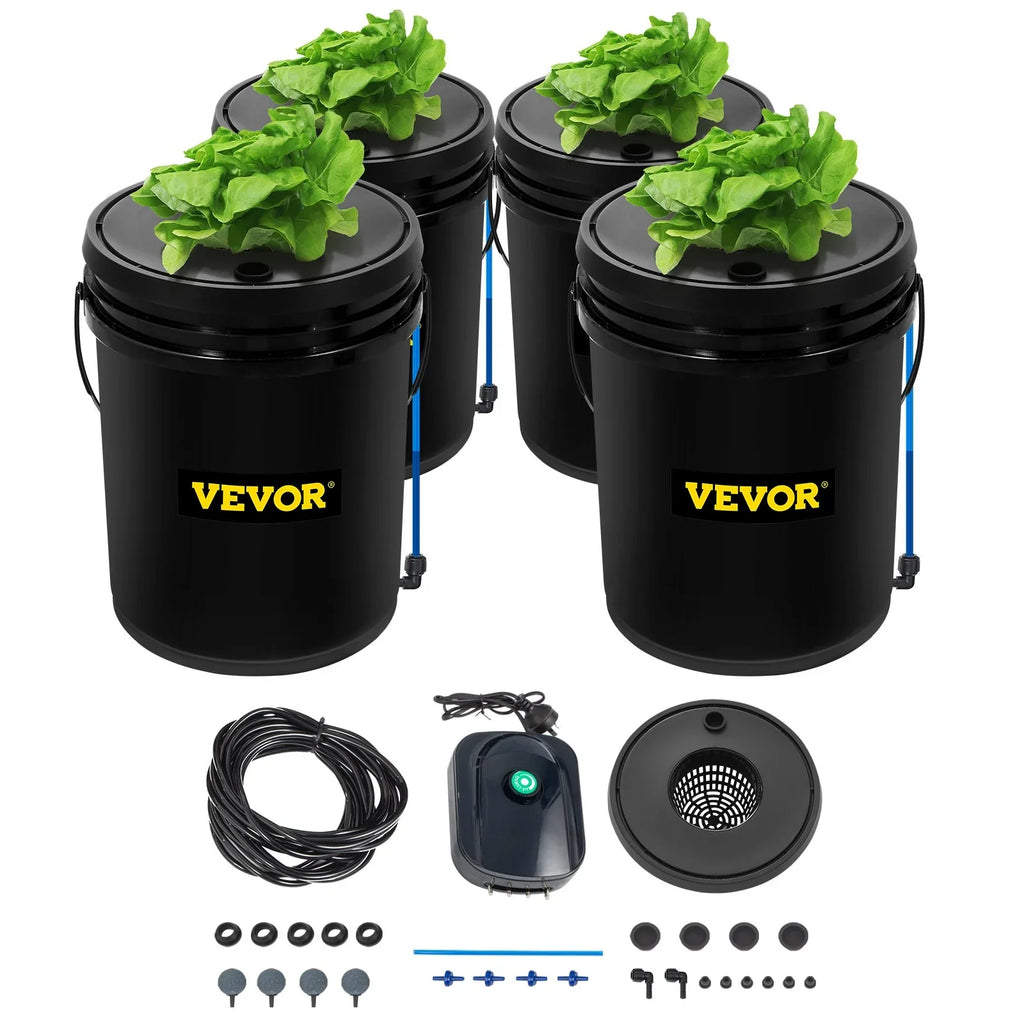 VEVOR DWC Hydroponic Grow Kit, 5-Gallon, 4-Bucket System with Pump, Air Stone & aqua Level Indicator for Indoor/Outdoor Leafy Vegetables