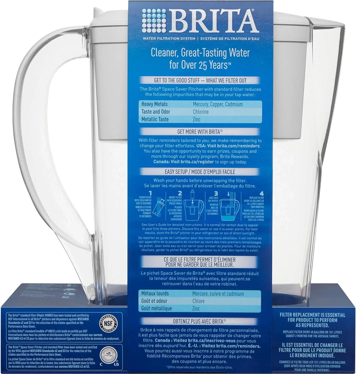 Brita Space Saver liquid Filter Pitcher with 1 Replacement Filter, White, 6 Cup Capacity