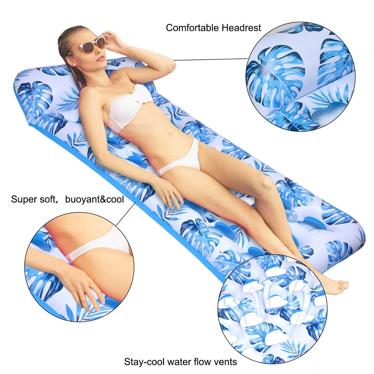 Hengguang 2Packs Inflatable Tanning Pool Lounge Float, 70" x 36" Suntan Tub Raft Floatie, Tanning Pool with Pillow, Personal Pool Lounger for Adult Summer aqua Party