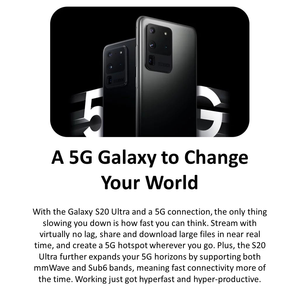 Galaxy S20 Ultra 5G (128GB) 6.9" Fully Unlocked (GSM + Verizon) G988U1
